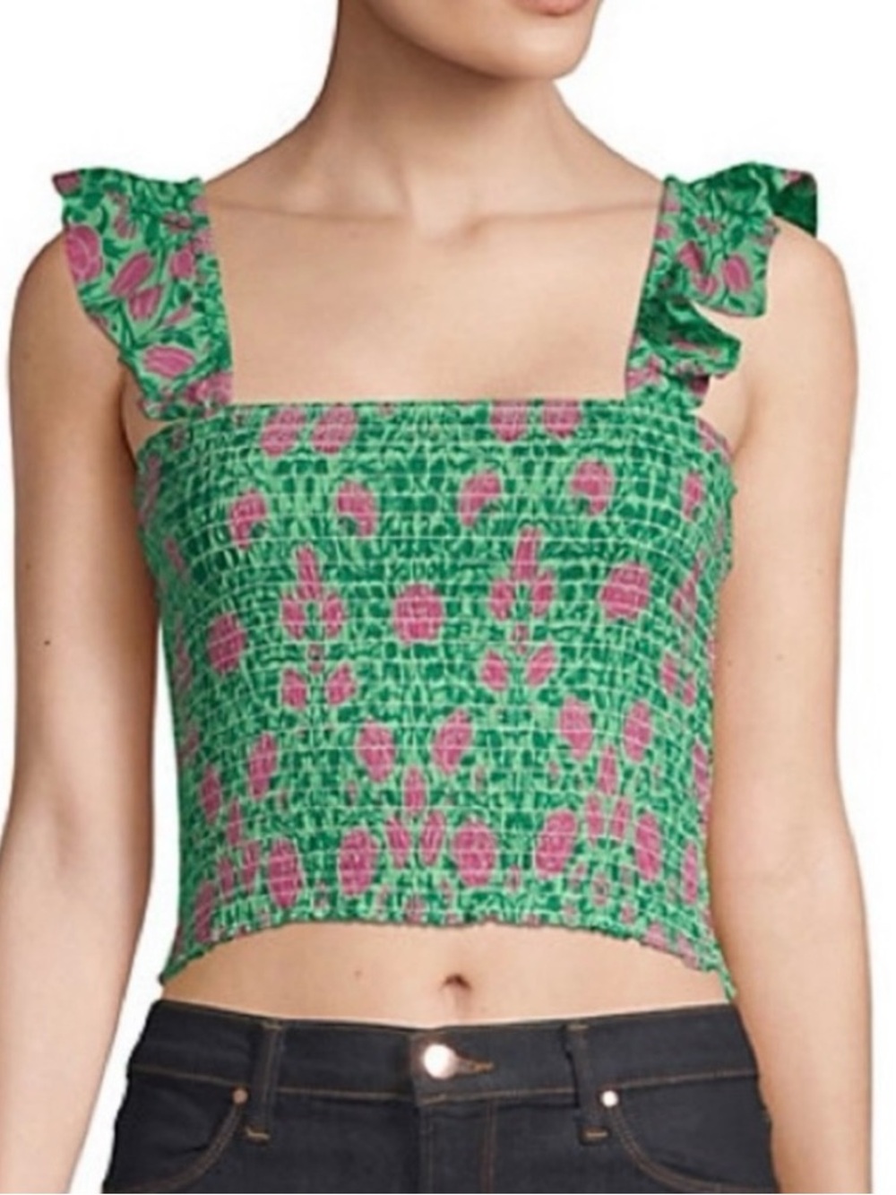 Banjanan Iris Smocked Ruffle Crop Top XS